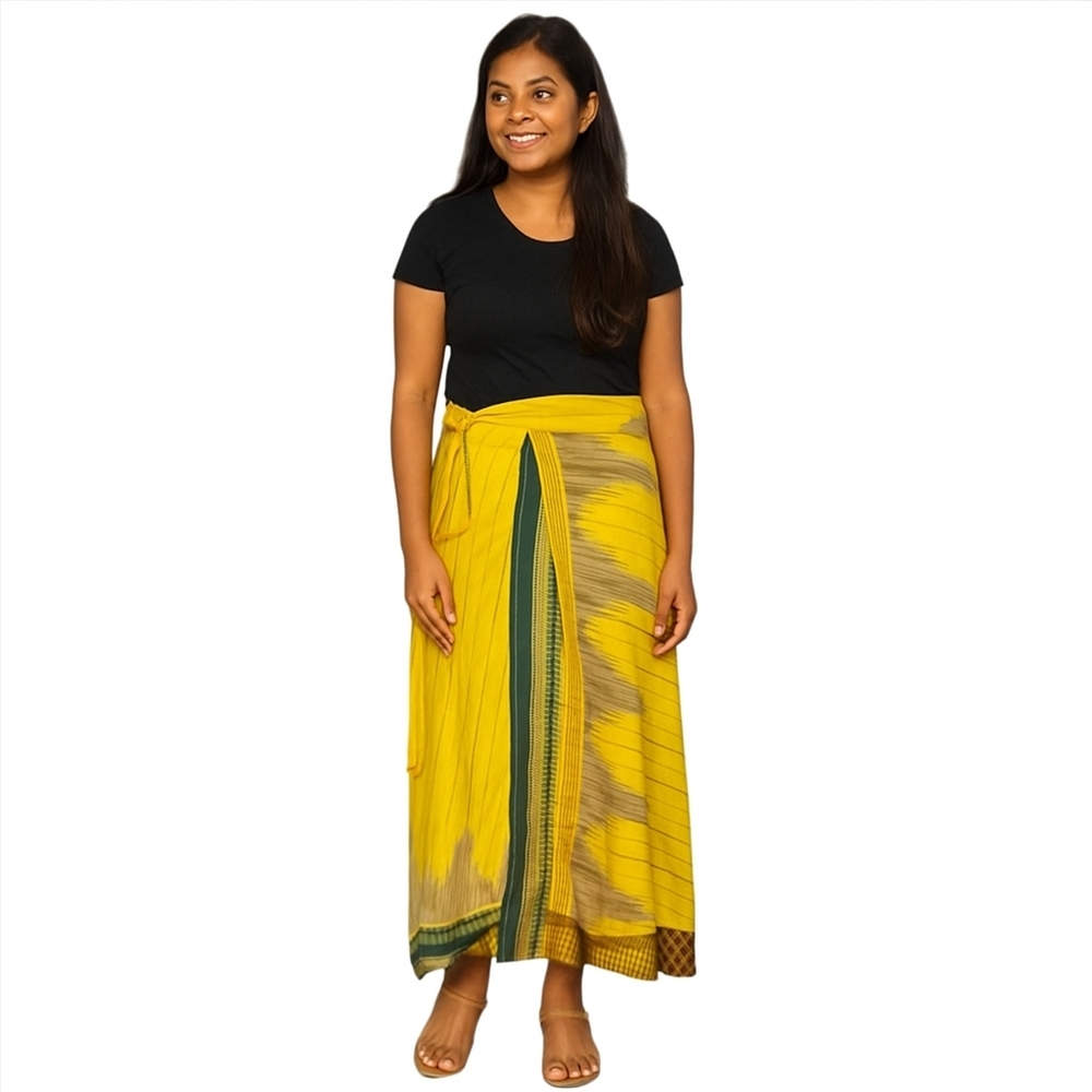 Vintage Reversable Gold and Green Wrap Skirt Fits Sm-XXL